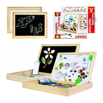 Drewniana Tablica Edukacyjna 2w1 Z Magnesami I Kredą TUM-TUM Dla Dzieci
