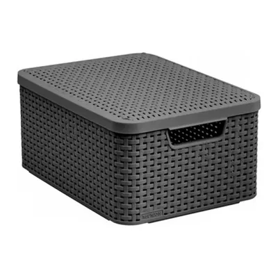 Koszyk Z Pokrywą Rattan Style Plastikowy ZOOJOY - Grafitowy
