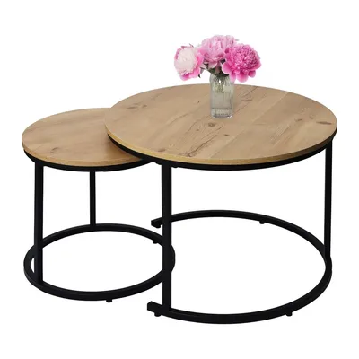 Okrągłe Stoliki 2w1 Loft Dąb Antyczny MEBLIVA 60 x 60 cm - Kawowe