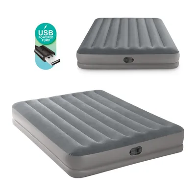 Materac Dmuchany Dwuosobowy Welurowy Z Pompką USB 152 x 203 x 30 cm INTEX