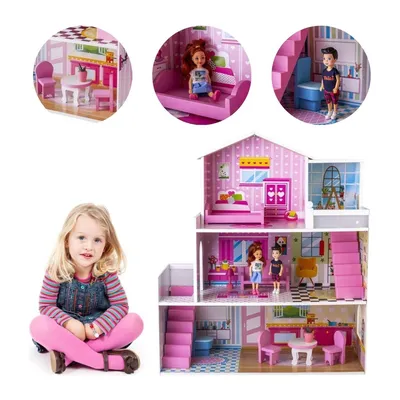 Drewniany Domek Dla Lalek Z Wyposażeniem Do Wysokości 18 cm TUM-TUM