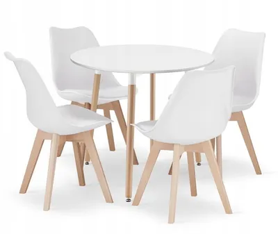 Zestaw Stół Okrągły KAMI 80cm + 4 Krzesła MARK MEBLIVA - Białe