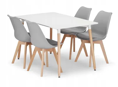 Zestaw Stół Prostokątny ADRIA 120x80cm Biały + 4 Krzesła MARK Szare MEBLIVA