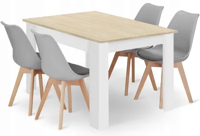 Zestaw Stół Prostokątny 120x80cm Dąb Sonoma + 4 Krzesła MARK MEBLIVA - Szar