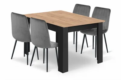 Zestaw Stół NP 120x80cm Craft Czarny + 4 Krzesła LAVA Szare MEBLIVA