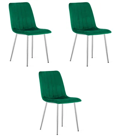 Krzesło MEBLIVA GUSE - Aksamit Zieleń Nogi Chrom 3 szt