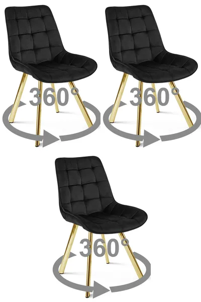Krzesło MEBLIVA TANUL 360 - Aksamit Czarny Nogi Złote 3 szt