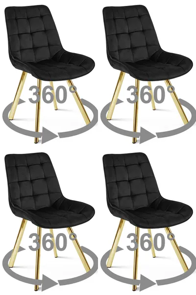 Krzesło MEBLIVA TANUL 360 - Aksamit Czarny Nogi Złote 4 szt