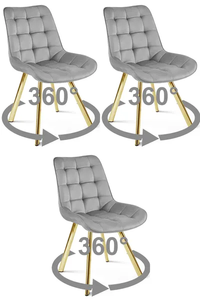 Krzesło MEBLIVA TANUL 360 - Aksamit Szary Jasny Nogi Złote 3 szt