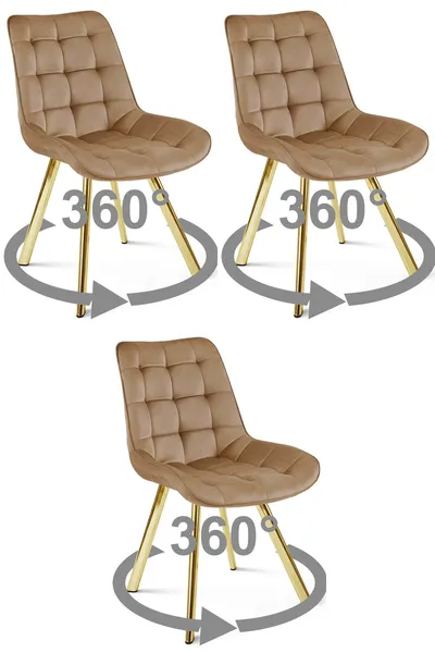 Krzesło MEBLIVA TANUL 360 - Aksamit Brąz Nogi Złote 3 szt