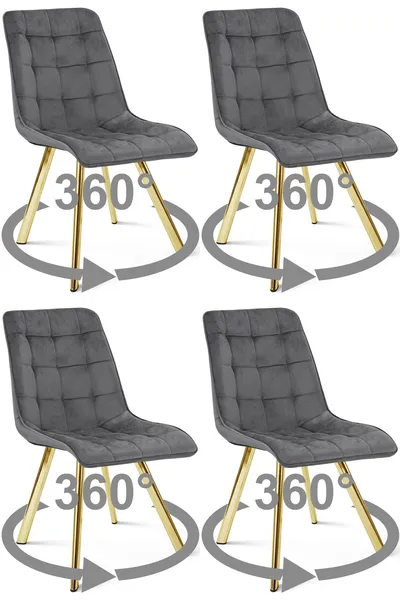 Krzesło MEBLIVA GAMOR 360 - Aksamit Szary Ciemny Nogi Złote 4 szt