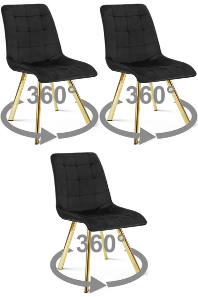 Krzesło MEBLIVA GAMOR 360 - Aksamit Czarny Nogi Złote 3 szt