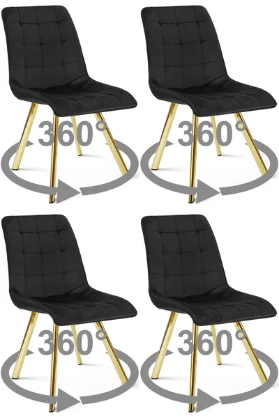 Krzesło MEBLIVA GAMOR 360 - Aksamit Czarny Nogi Złote 4 szt