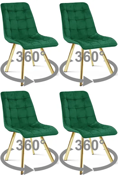 Krzesło MEBLIVA GAMOR 360 - Aksamit Zieleń Nogi Złote 4 szt