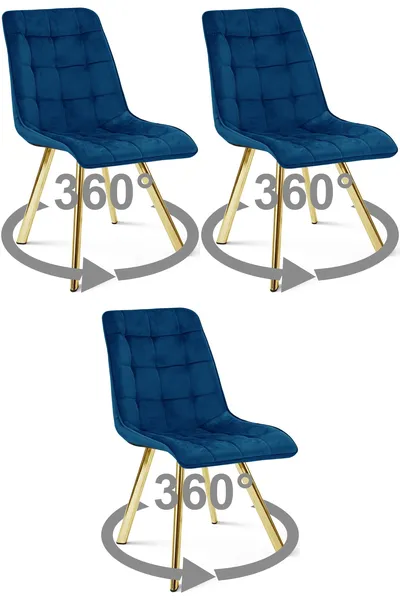 Krzesło MEBLIVA GAMOR 360 - Aksamit Granat Nogi Złote 3 szt