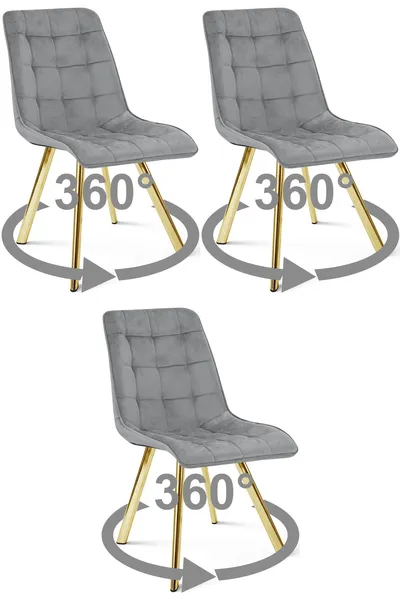 Krzesło MEBLIVA GAMOR 360 - Aksamit Szary Jasny Nogi Złote 3 szt