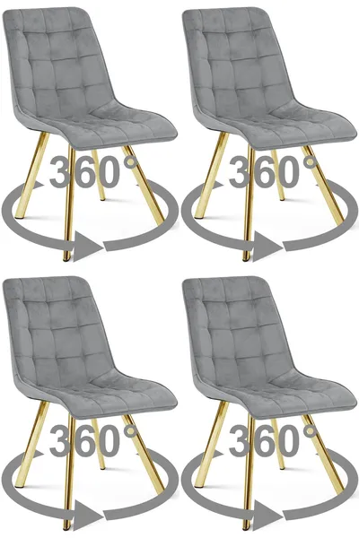 Krzesło MEBLIVA GAMOR 360 - Aksamit Szary Jasny Nogi Złote 4 szt