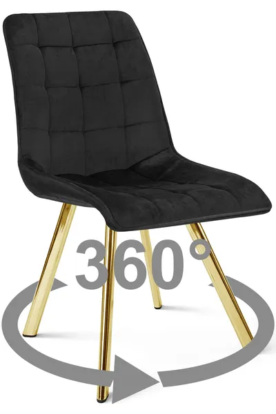 Krzesło MEBLIVA GAMOR 360 - Aksamit Czarny Nogi Złote