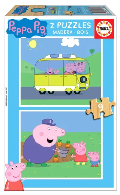Puzzle 2x9 Drewno Świnka Peppa