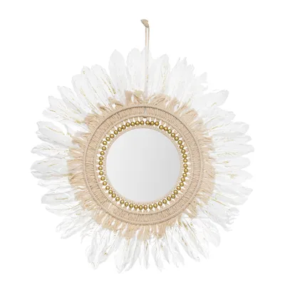 Okrągłe Lustro Ścienne Boho 50cm - Białe