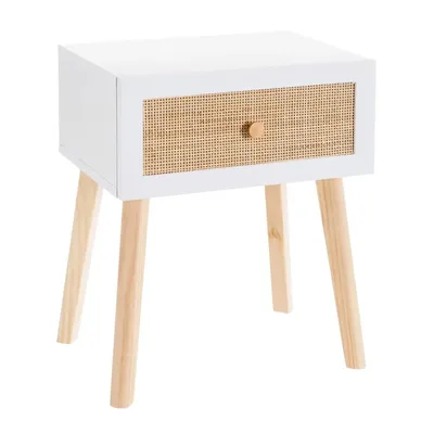 Stolik Nocny Z Szufladką Beżowo - Biały 50 cm