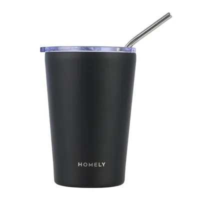 Kubek Termiczny Ze Słomką 400 ml Midnight Black - Czarny