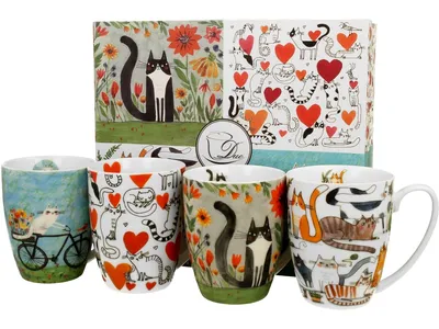 Komplet 4 Porcelanowych Kubków Koci Świat Z Serii Animals 4X 360 ml