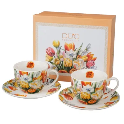 Zestaw 2 Filiżanek Ze Spodkami Tulipany 270 ml