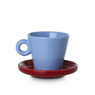 Filiżanka Do Espresso Echo 100 ml Z Czerwonym Spodkiem - Niebieska