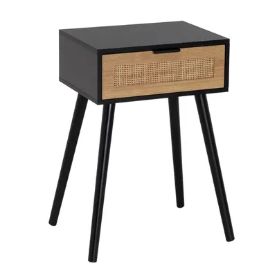 Stolik Nocny Z Szufladką 59 cm - Czarno-Beżowy