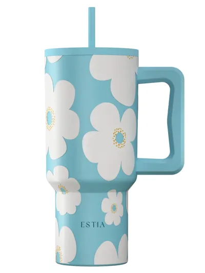 Kubek Termiczny Ze Słomką 900 ml Blue Daisy