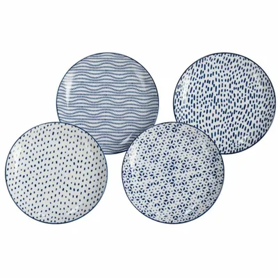 Zestaw 4 szt Talerzy Porcelanowych Blue Wave