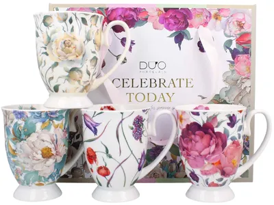 Komplet 4 Porcelanowych Kubków Royal FLOWER