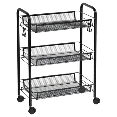 Wózek Kuchenny 3 Poziomy Na Kółkach Metalowy 44X26XH63,5 cm - Czarny