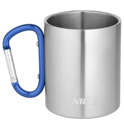 NC17110 Kubek Kempingowy Z Karabińczykiem 300 ml Stal Nierdzewna NILS Camp - Niebieski