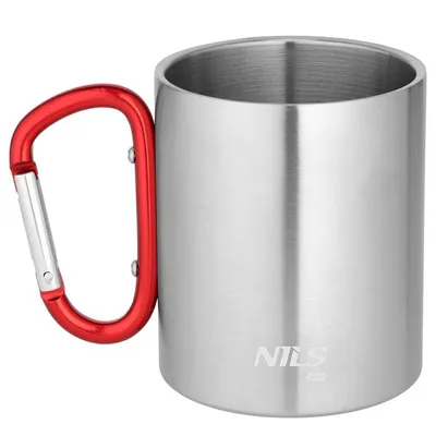 NC17110 Kubek Kempingowy Z Karabińczykiem 300 ml Stal Nierdzewna NILS Camp - Czerwony