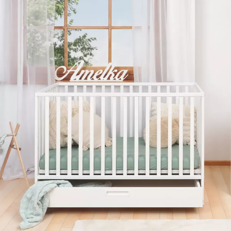 Łóżeczko LUX 120×60 Z Szufladą I Kółkami - Biały