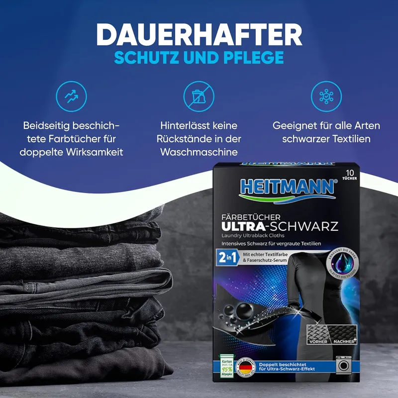 HEITMANN Ultra Schwarz 2IN1 Chusteczki Odnawiające Czerń 12 szt