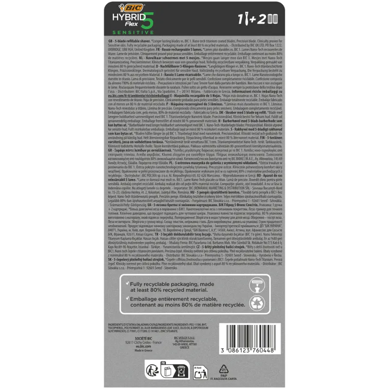 BIC Maszynka Do Golenia Hybrid Flex 5 Sensitive Rączka + 2 Wkłady