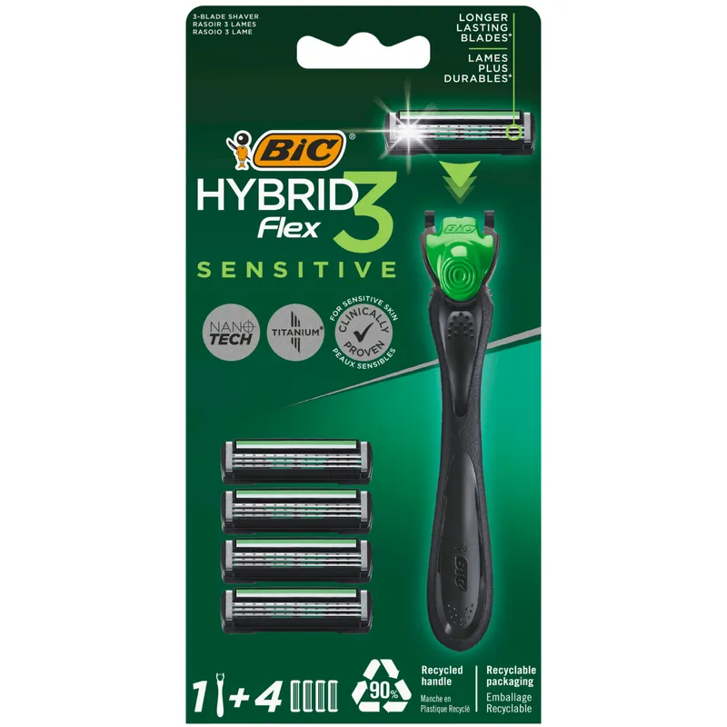 BIC Maszynka Do Golenia Hybrid Flex 3 Sensitive Rączka + 4 Wkłady