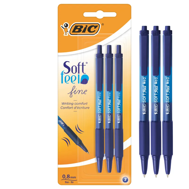 BIC Soft Feel Długopis 3 Sztuki - Niebieski