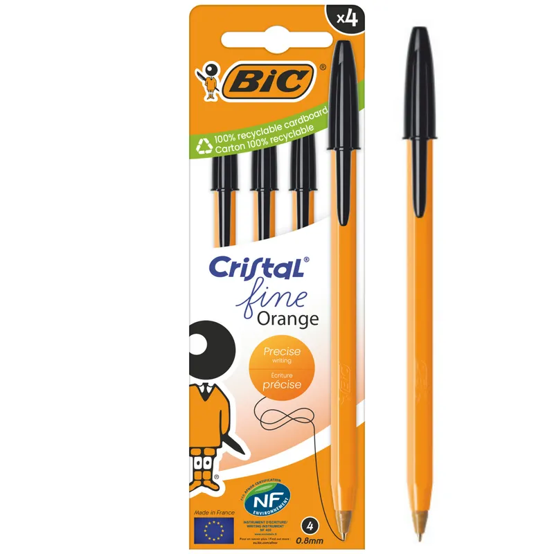BIC Cristal Fine Orange Długopis 4 Sztuki - Czarny