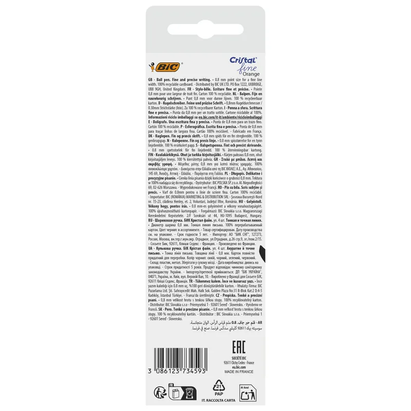 BIC Cristal Fine Orange Długopis Mix 4 Sztuki
