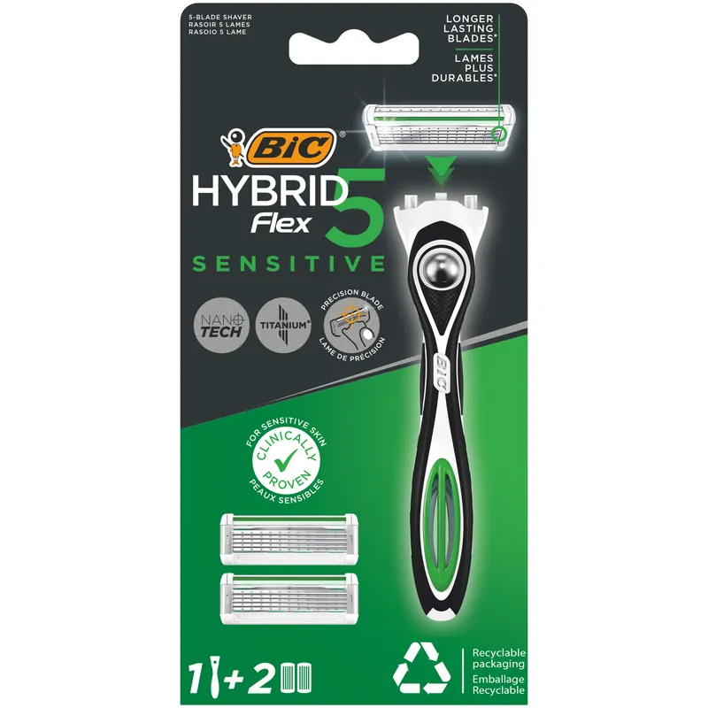 BIC Maszynka Do Golenia Hybrid Flex 5 Sensitive Rączka + 2 Wkłady