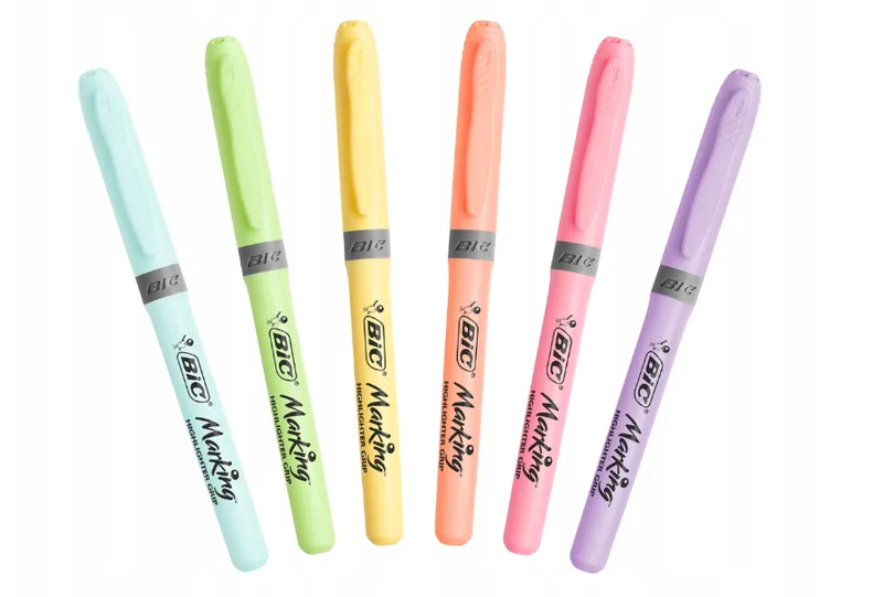 BIC Highlighter Grip Pastel Zakreślacze Mazaki Pastelowe 6 Sztuk