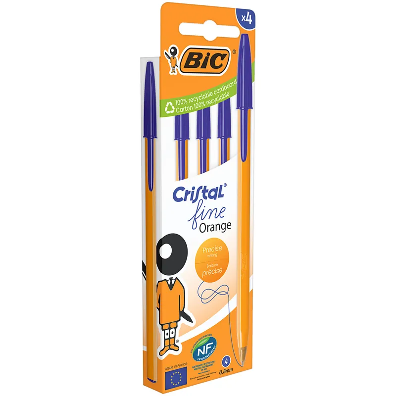 BIC Cristal Fine Orange Długopis 4 Sztuki - Niebieski