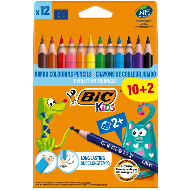 BIC Kids Evolution Triangle ECOlutions Kredki Ołówkowe Pudełko 10+2 Sztuk