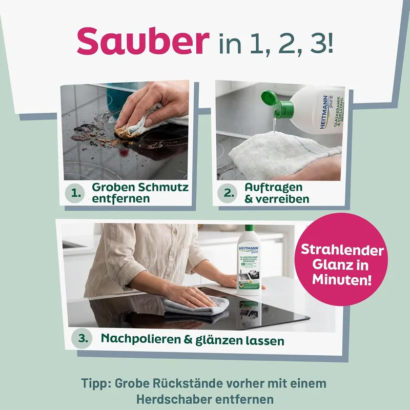 Heitmann Glaskeramik-Edelstahl 3 w 1 Czyste Szkło-Ceramika I Stal Nierdzewna 250 ml
