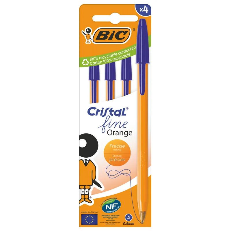 BIC Cristal Fine Orange Długopis 4 Sztuki - Niebieski