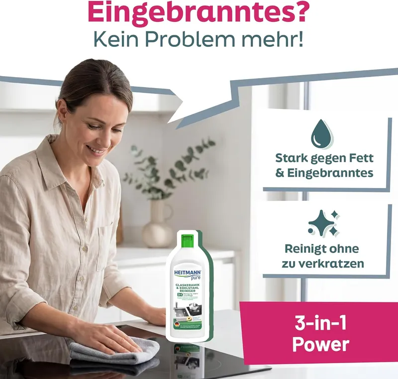 Heitmann Glaskeramik-Edelstahl 3 w 1 Czyste Szkło-Ceramika I Stal Nierdzewna 250 ml